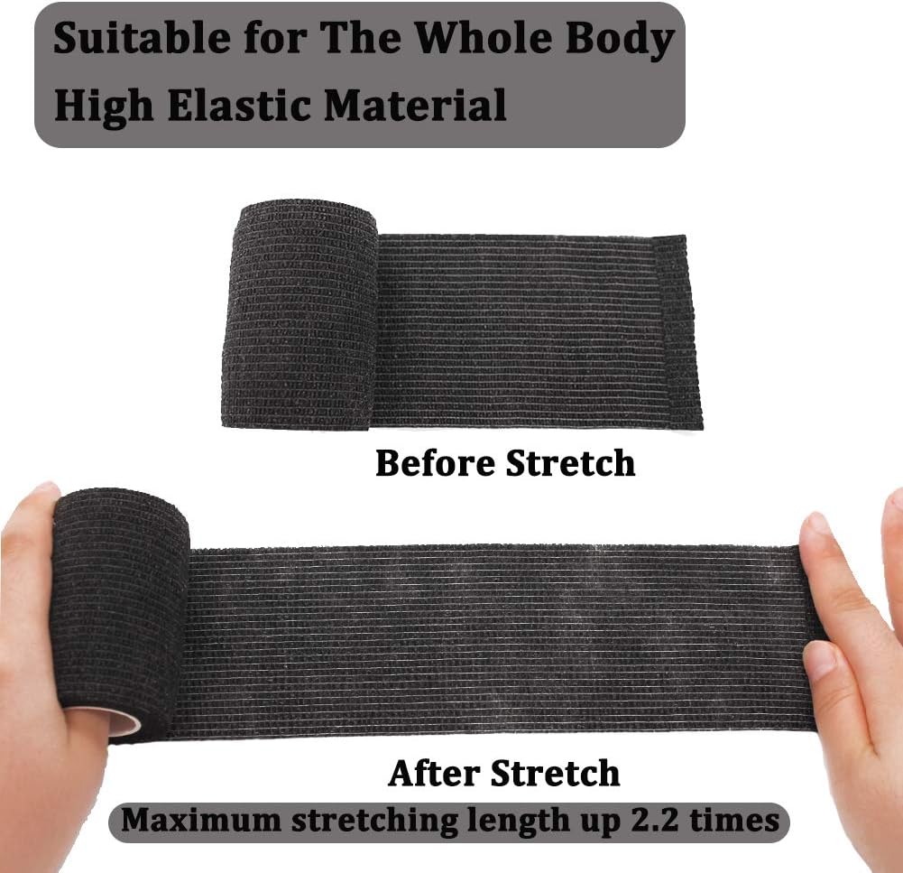 12 Rolls Elastic Self Adhesive Bandage Wrap 3 Inch, Breathable Non Woven Cohesive Bandage, Vet Wrap for Dogs, Ankle Sprains Swelling Medical First Aid Tape, Sports Athletic Tape Black