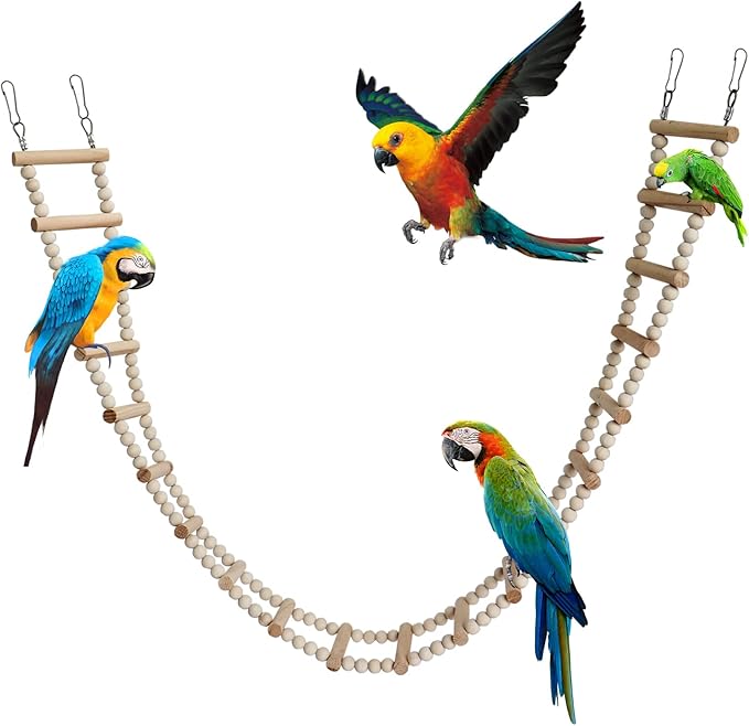 Bird Ladder Bridge, Wooden Pet Hamster Climbing & Swing Toys, Cage Accessories for Birds Rats Parrots Hamster Squirrel Sugar Gliders Parakeets Cockatiels - 20 Steps - 45.3 x 3.14 Inch