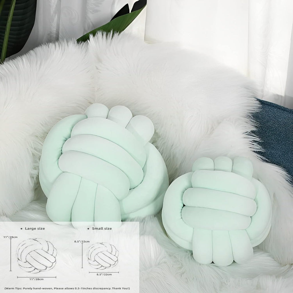 Knot Ball Pillows, Round Throw Pillow Cushion Home Decoration Soft Plush Pillow, Throw Knotted Ball Pillow Handmade Children Room Decoration Round Plush Toy Pillow (Light Green,8.5"/22cm)