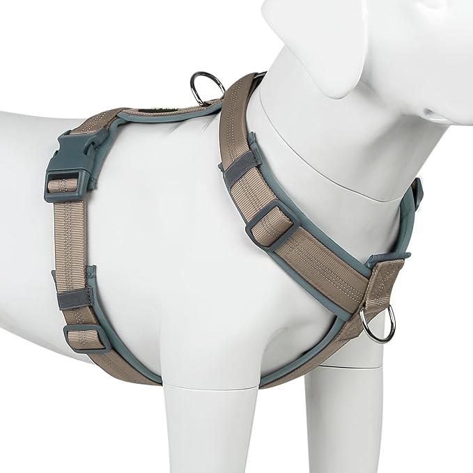 Plutus Pet No Pull Dog Harness, Adjustable Nylon Harness with Soft Padding, Reflective and Heavy Duty Dog Harness for Small, Medium, Large Dogs(Beige, XL)