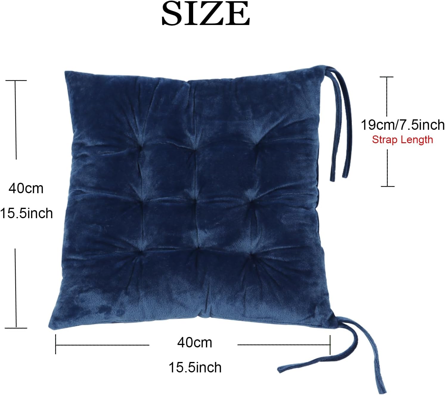 6 Pack Square Seat Cushion Chair Pads for Kitchen Dining Chairs, Soft Comfort Velvet Chair Mat Pillow Cushions with Ties for Office Desk Living Room Tatami 15.5", Blue