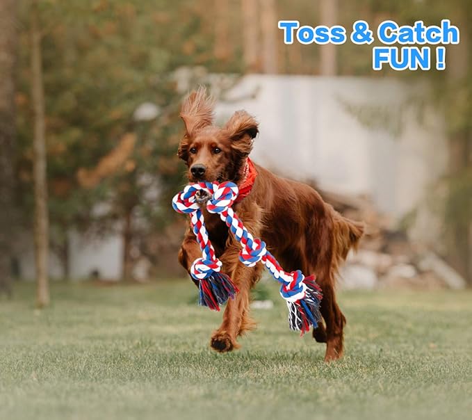 Bmag Dog Rope Toys for Aggressive Chewers, Interactive Heavy Duty Dog Toys for Medium Large Dogs, Tough Twisted Rope Toy with 5 Knots (Red)