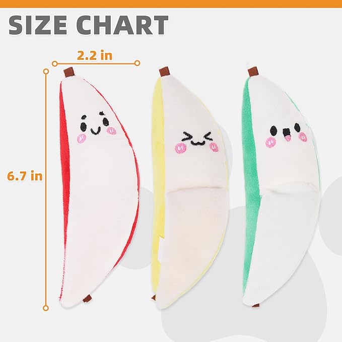 KOOLTAIL Cat Catnip Toys Banana, 3 Pack Expression Durable Soft Kicker Toy Filled with Natural Catnip Cotton, Self Play Interactive Bite Resistant Chew Teeth Cleaning Gift for Indoor Most Cats Kitten