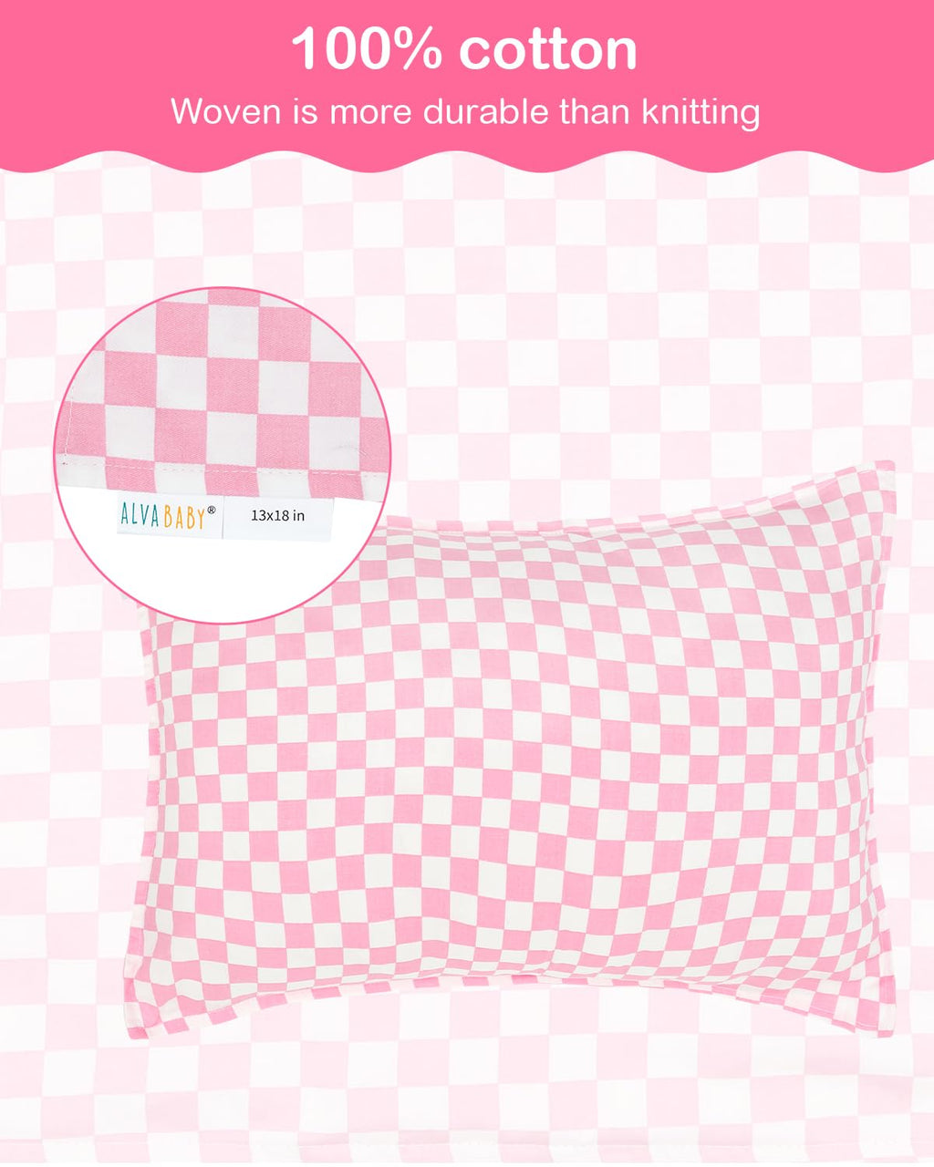 ALVABABY Toddler Pillowcases 2 Pack Organic Cotton Kids Pillow Cover Fit 13"x 18" or 12"x28" Envelope for Girl Boy Sleepy Travel 2TPW33A