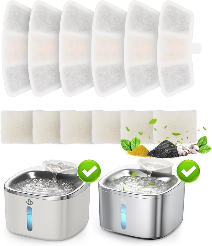 6pcs Replacement Filters for PW03 3.5L Stainless Steel Cat Water Fountain(for Fountain in Model PW03)