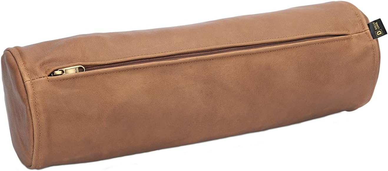 D DOLLY LAMB Goat Leather Cylindrical Cushion Covers - Round Cervical Roll Cylinder Bolster Pillow Cover | Designed for Head, Neck, Back, and Legs, 5x14 Inches - Camel Pack of 1