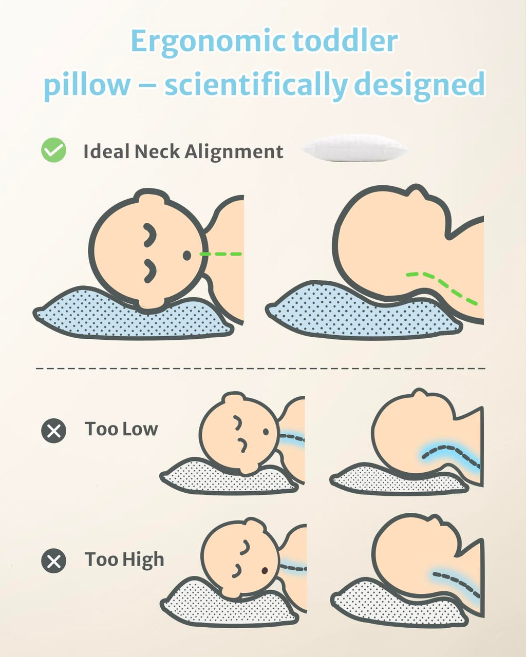 Babebay Toddler Pillow,13X18 Soft Toddler Pillows for Sleeping, Machine Washable Kids Pillow with Cotton Pillowcase, Perfect for Travel (White)