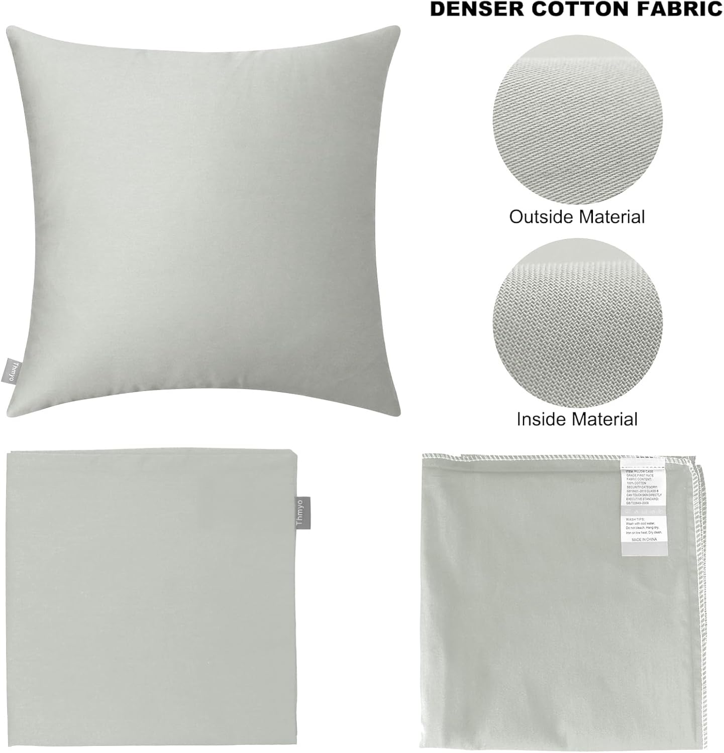 Thmyo 4-Pack 100% Cotton Comfortable Solid Decorative Throw Pillow Case Square Cushion Cover Pillowcases Sublimation Blank Pillow Covers DIY Throw Pillowcases for Sofa Bedroom(18x18inch/45x45cm,Grey)