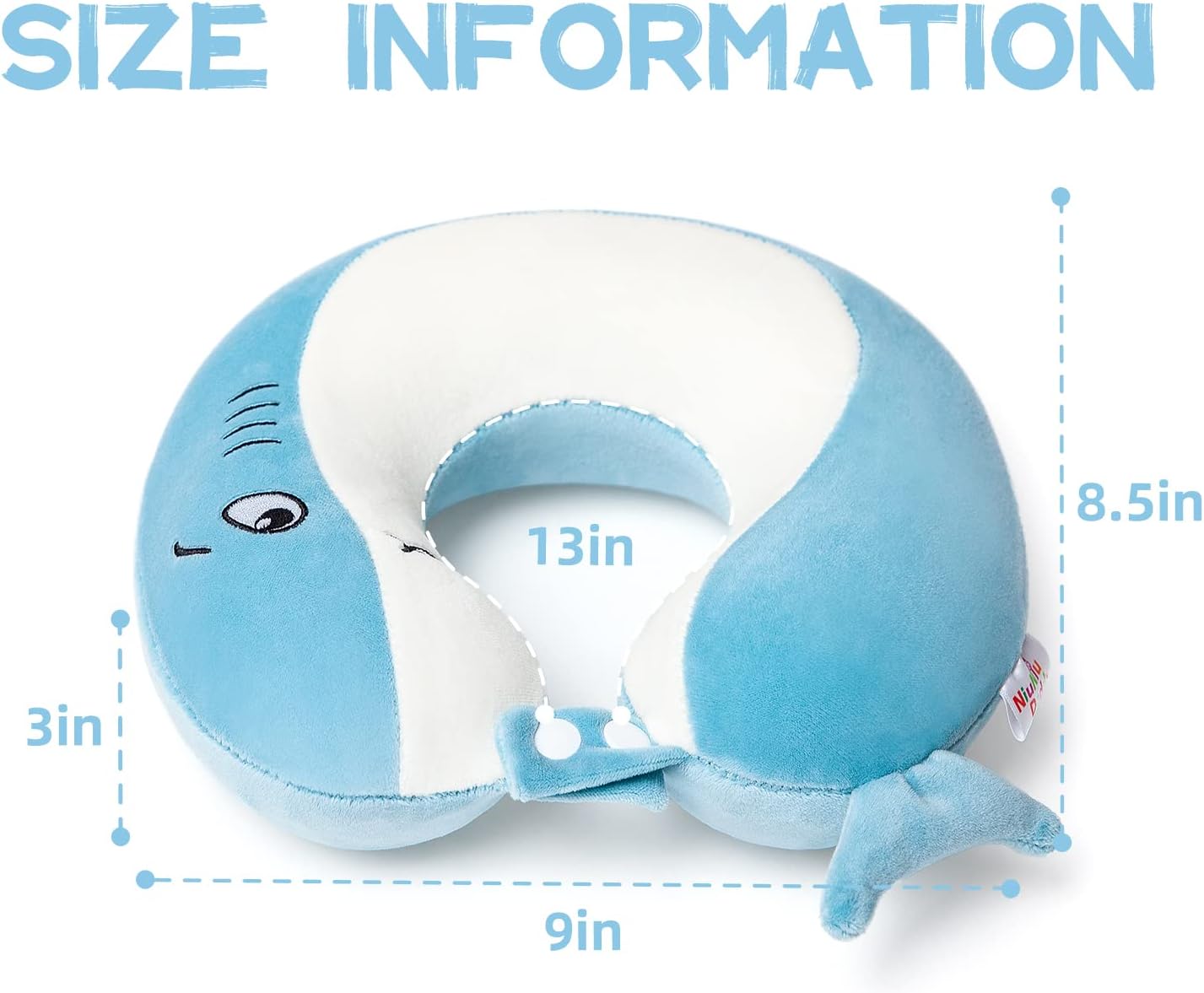 Niuniu Daddy Shark Kids Travel Neck Pillows for 3-8 Years Old, Soft Adjustable Memory Foam Neck Pillows for Plane, Car Seat, Traveling, Sleeping - Kids Road Trip Essentials for Boys Girls Presents