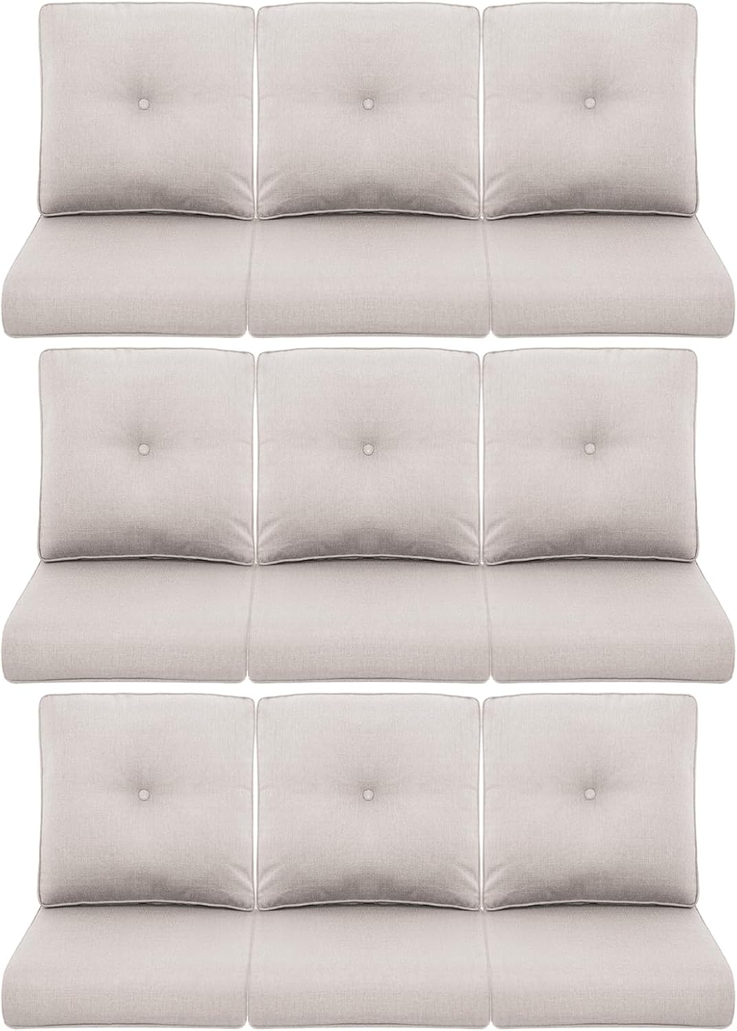 9-Piece Outdoor Patio Cushion Set - Fade & Water Resistant with Removable Olefin Cover, 22x24x4 Inch Memory Foam Cushions for Wicker Sectional Sofa – Beige/Buckle