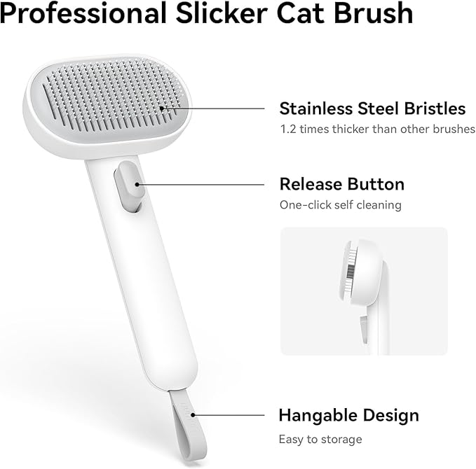 Aumuca Cat Brush for Shedding, Cat Brushes for Indoor Cats, Cat Brush for Long or Short Haired Cats, Cat Hair Brush Cat Grooming Deshedding Brush for Dog Kitten Horse Massage Removes Loose Fur, White