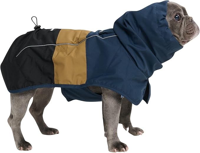 Spark Paws Dog Raincoat, Waterproof Windproof Rain Jacket, for Small Medium Large Extra Large Dogs, Reflective Breathable Full-Body Coverage Dry Suit - Blue Gold Black - L