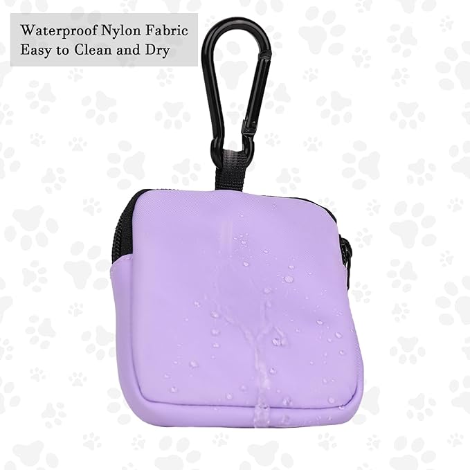 COOWONE Dog Treat Pouch Pocket Sized Pet Puppy Training Pouch for Dog Training Behavior Aids, Waterproof Nylon Fabric Dog Poop Bag Holder, Hands Free Dog Walking Bag with Metal Carabiner (Violet)