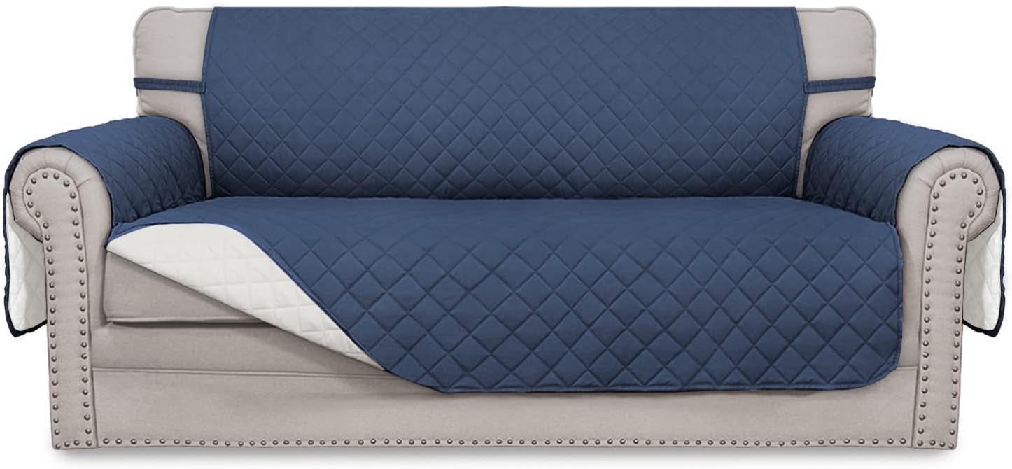 Easy-Going Sofa Slipcover Reversible Loveseat Sofa Cover Couch Cover for 2 Cushion Couch Furniture Protector with Elastic Straps for Pets Kids Dog Cat (Oversized Loveseat, Dark Blue/Ivory)
