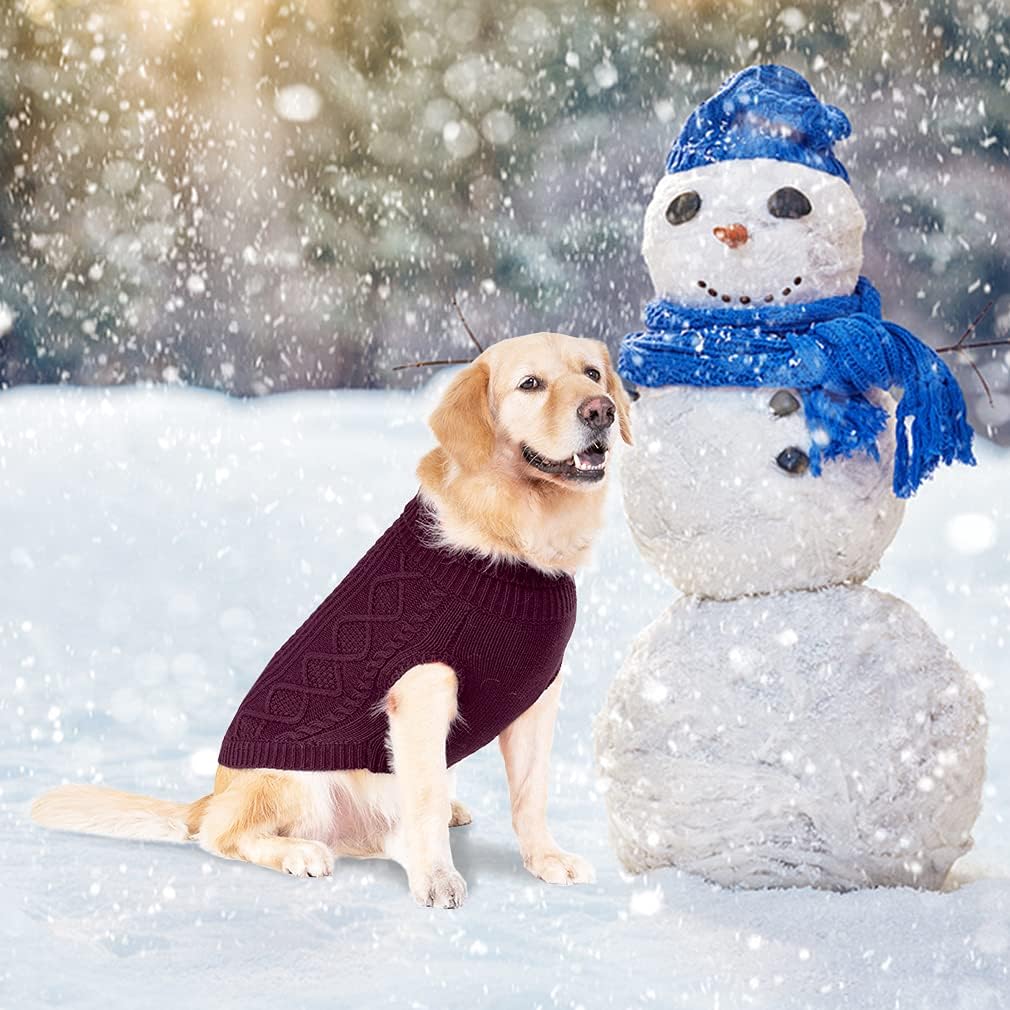 BINGPET Thermal Knitted Dog Sweater for Small Medium Large Dogs,Winter Dog Cat Coat Warm Sweartershirts Outfits,Classic Cable Knit Turtleneck Pullover Dog Jumper Coat Warm Sweartershirts
