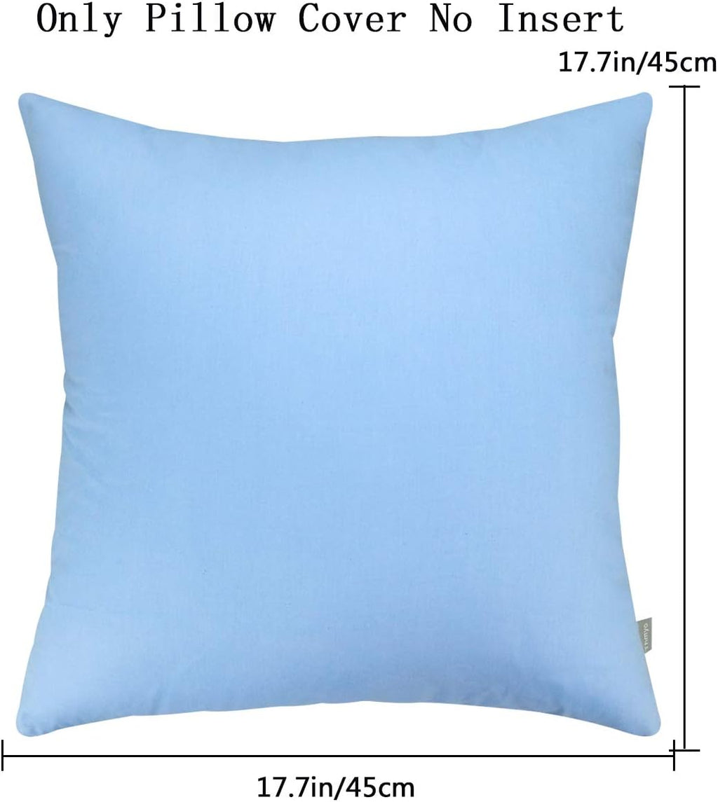 Thmyo 4-Pack 100% Cotton Comfortable Solid Decorative Throw Pillow Case, Square Cushion Cover Pillowcase Sublimation Blank Pillow Covers DIY Throw Pillowcase for Couch(18x18 inch/ 45x45cm,Sky Blue)