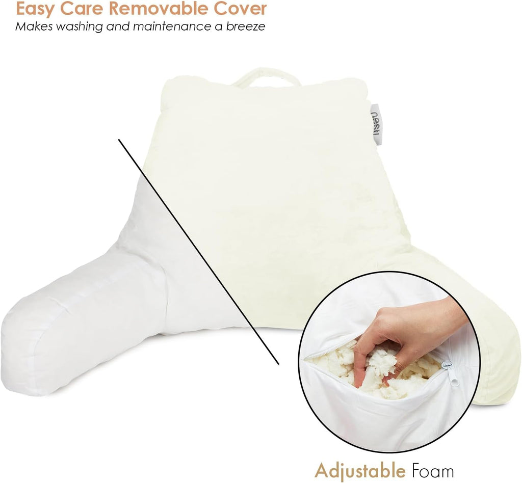 Nestl Reading Pillow for Kids & Teens with Shredded Memory Foam, Backrest Pillows for Reading, Watching, and Gaming, Use on The Couch, Bed, or Floor, Adjustable Support with Washable Cover Off White