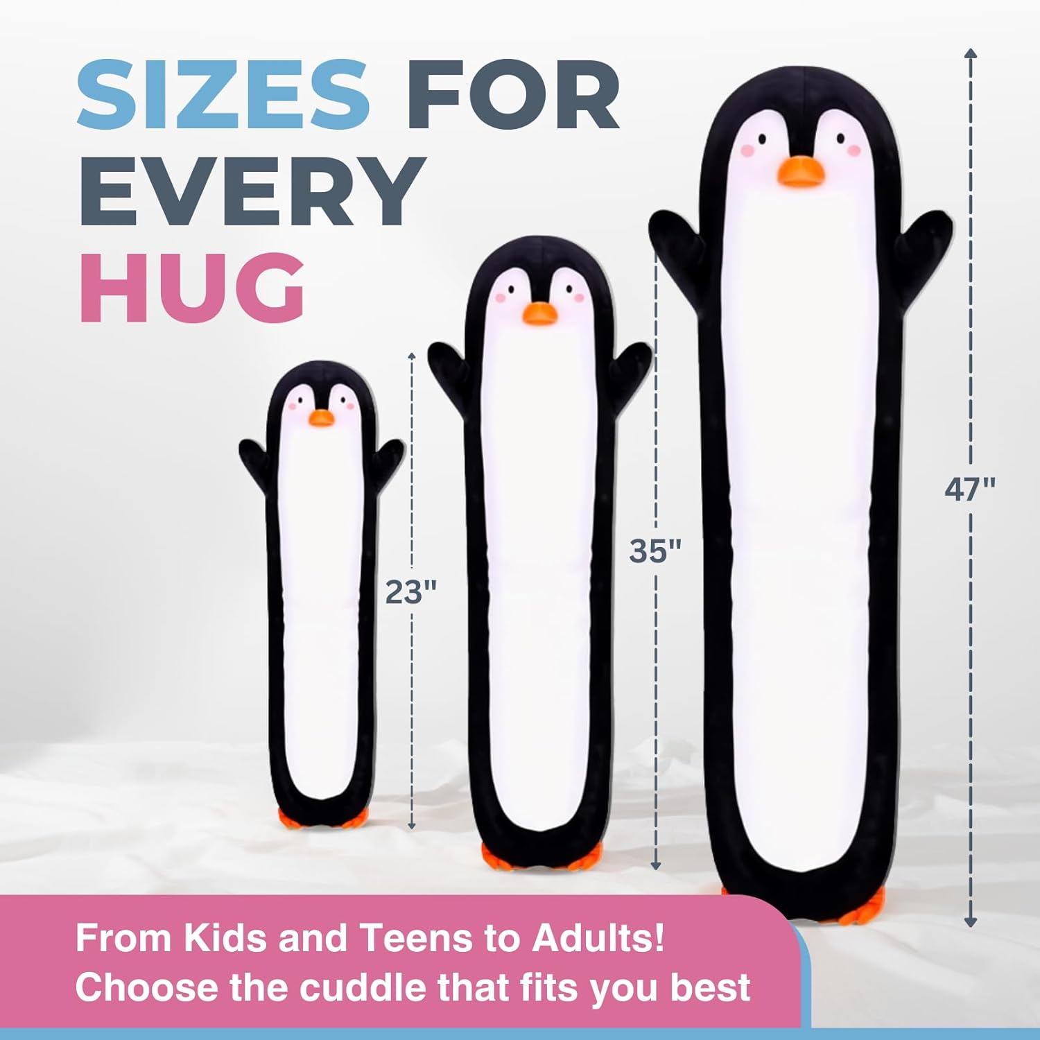 Penguin Plush Body Pillow for Kids | Long Stuffed Animal Cuddle Pillow | Soft Hugging Toy | Plushie Gift for Girls & Boys | Long Plush Body Pillow for Sleep & Comfort | Medium, 35 Inches