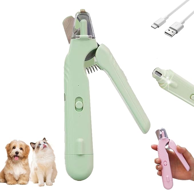 Pupnourish Nail Trimmer, The Safetrim by Pupnourish, 2 in 1 Nail Clipper and Grinder with Light, Grinder Silent, Splash Guard, Suitable for Dog & Cat (Green)
