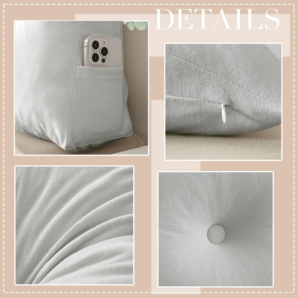 Dorm Headboard Pillows Twin XL Wedge Headboard Pillow Long Backrest Positioning Support for Daybed Reading Backrest Pillow with Side Pockets College Dorm Headboard
