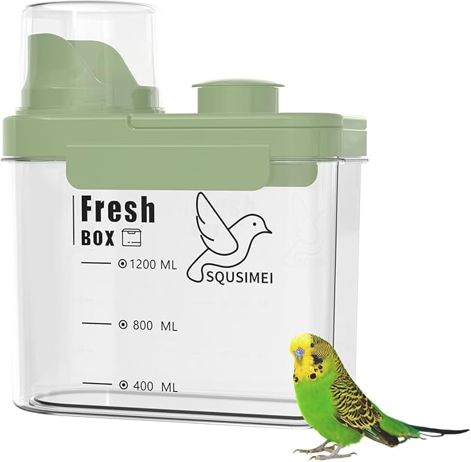 1.7 Qt/1.6 L Bird Seed Storage Container with Lids Airtight Measuring Cup, Bird Seed Dispenser Pet Food Container Are Used to Store Bird Food, Chicken Feed BPA Free (1.6L, Green)