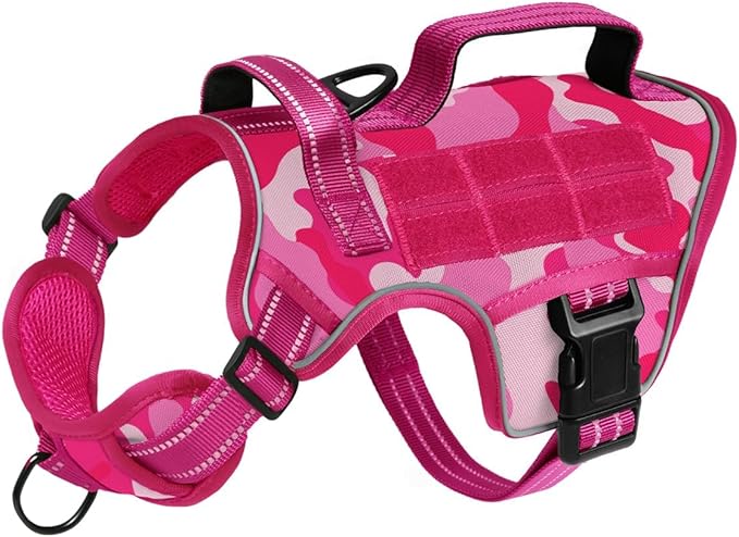 Small Dog Harness, Heavy Duty Tactical No Pull Dog Harness, No Choke, Easy On and Off Pet Vest with Molle System, Adjustable Reflective Dog Vest with Breathable Padded for Walking Hiking Training