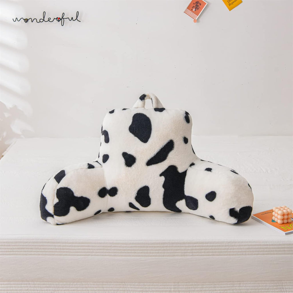 A Nice Night Faux Fur Reading Pillow Bed Wedge Large Adult Children Backrest with Arms Back Support for Sitting Up in Bed/Couch for Bedrest,Cow