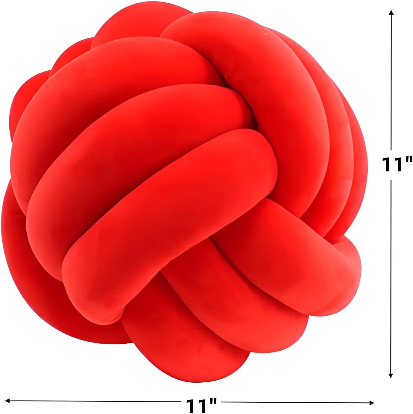Knot Ball Pillows, Round Throw Pillow Cushion Home Decoration Soft Plush Pillow, Throw Knotted Ball Pillow Handmade Children Room Decoration Round Plush Toy Pillow (Red,11"/28cm)