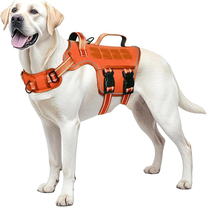 Dog Harness for Large Dogs Heavy Duty, No Pull Tactical Dog Harness with Molle System, Easy On and Off Service Dog Vest, Breathable Padded, Adjustable Reflective Pet Vest for Walking Hiking Training