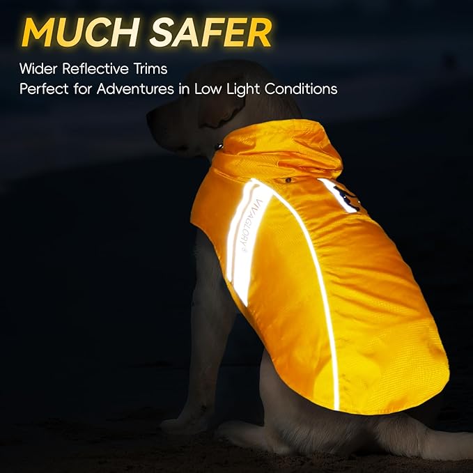 VIVAGLORY Wetoff Dog Raincoat, Rain Coat for Dog All Seasons Adventure, Rain Jacket with Harness Hole & Hood, Reflective Lightweight Waterproof for Doggy & Puppy, XXS, Yellow
