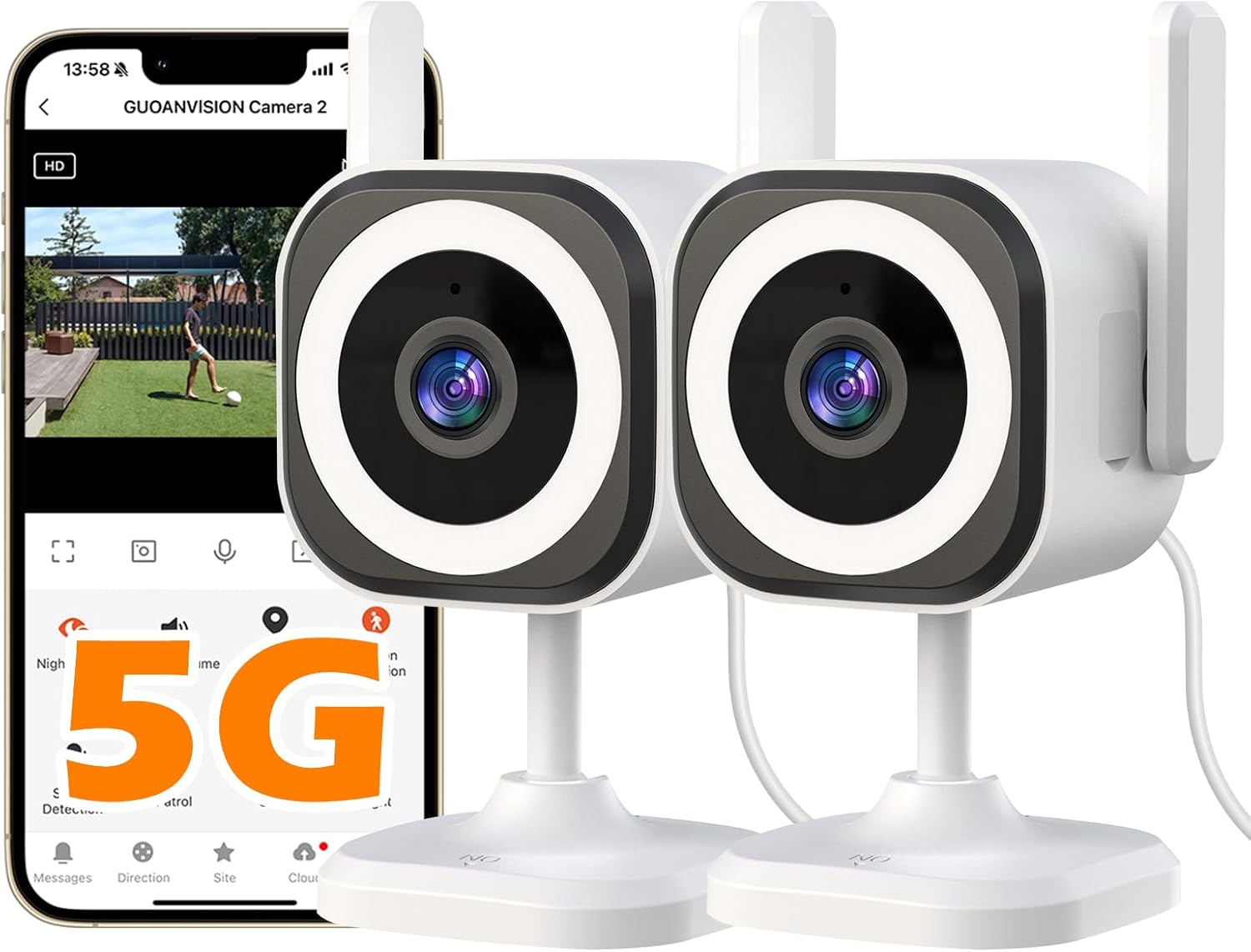 5G Outdoor/Indoor Camera for Home Security,3MP Baby Monitor Cameras for Bedroom/Elder/Dog/Pet Security Camera,IP66 Waterproof,Night Vision, Motion Detection, Alarm Siren, Two-way Talk, SD/Cloud -2Pack