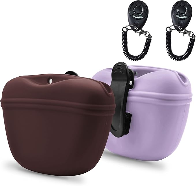 AUDWUD Silicone Dog Treat Pouch,With Dog Training Clicker,Clip on Portable Training Container,Convenient Magnetic Buckle Closing and Waist Clip
