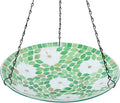 VCUTEKA Hanging Bird Bath, Glass Mosaic Bird Baths for Outdoors Birdfeeder with 21 inch Rust-Proof Chain for Garden Yard Decor