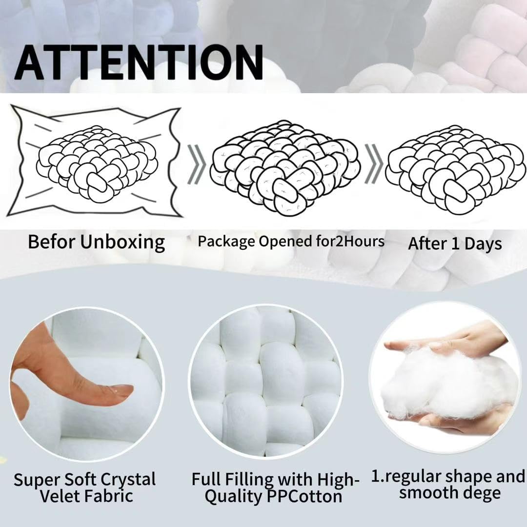 2Pcs Square Knot Throw Pillows, Suitable For Bedroom Decoration, Sofa Decorative Pillows, Home Decoration, Home Decor Living Room 12 inches * 13 inches (White)