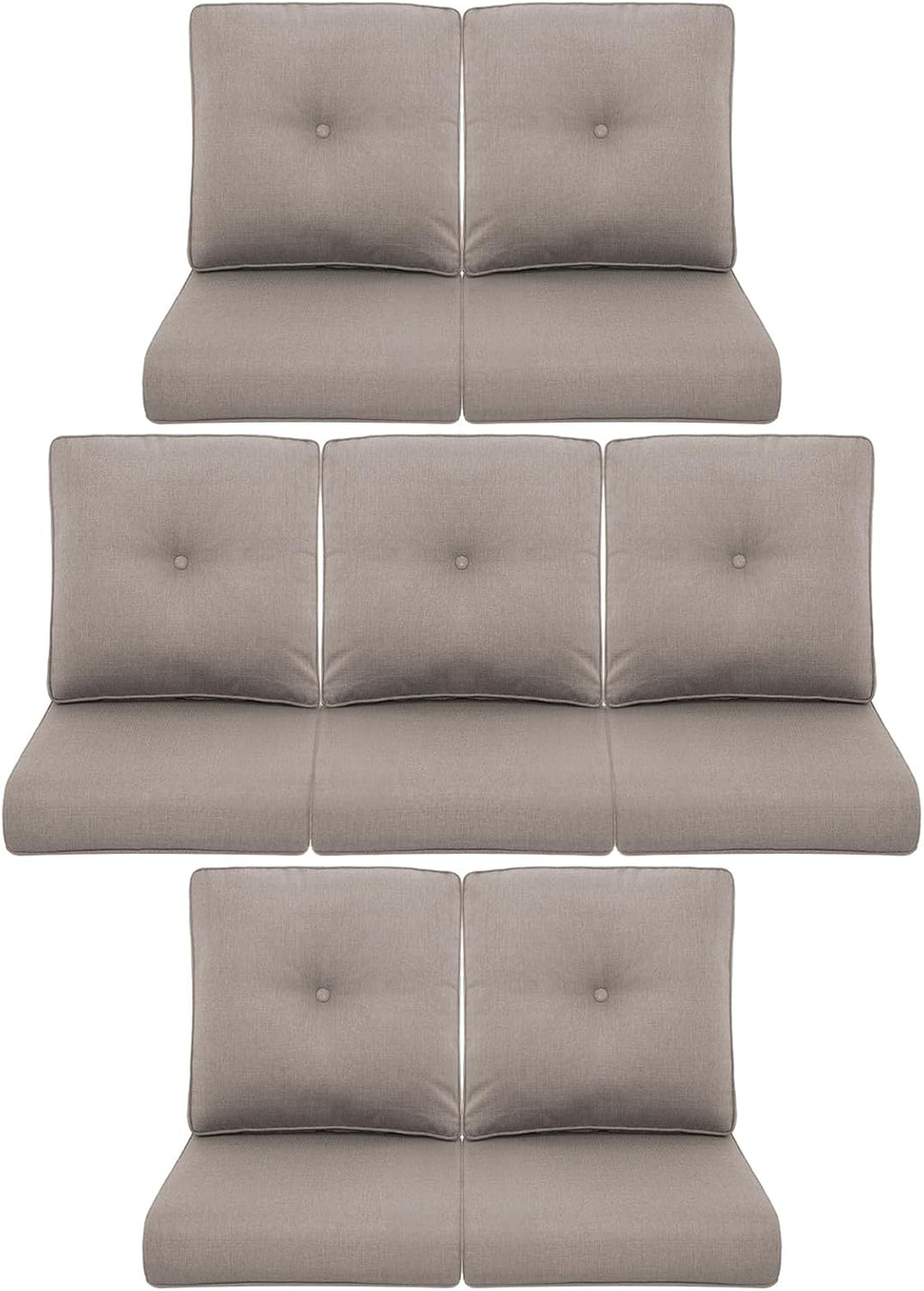 7-Piece Outdoor Patio Cushion Set - Fade & Water Resistant with Removable Olefin Cover, 22x24x4 Inch Memory Foam Cushions for Wicker Sectional Sof - Grey/Buckle