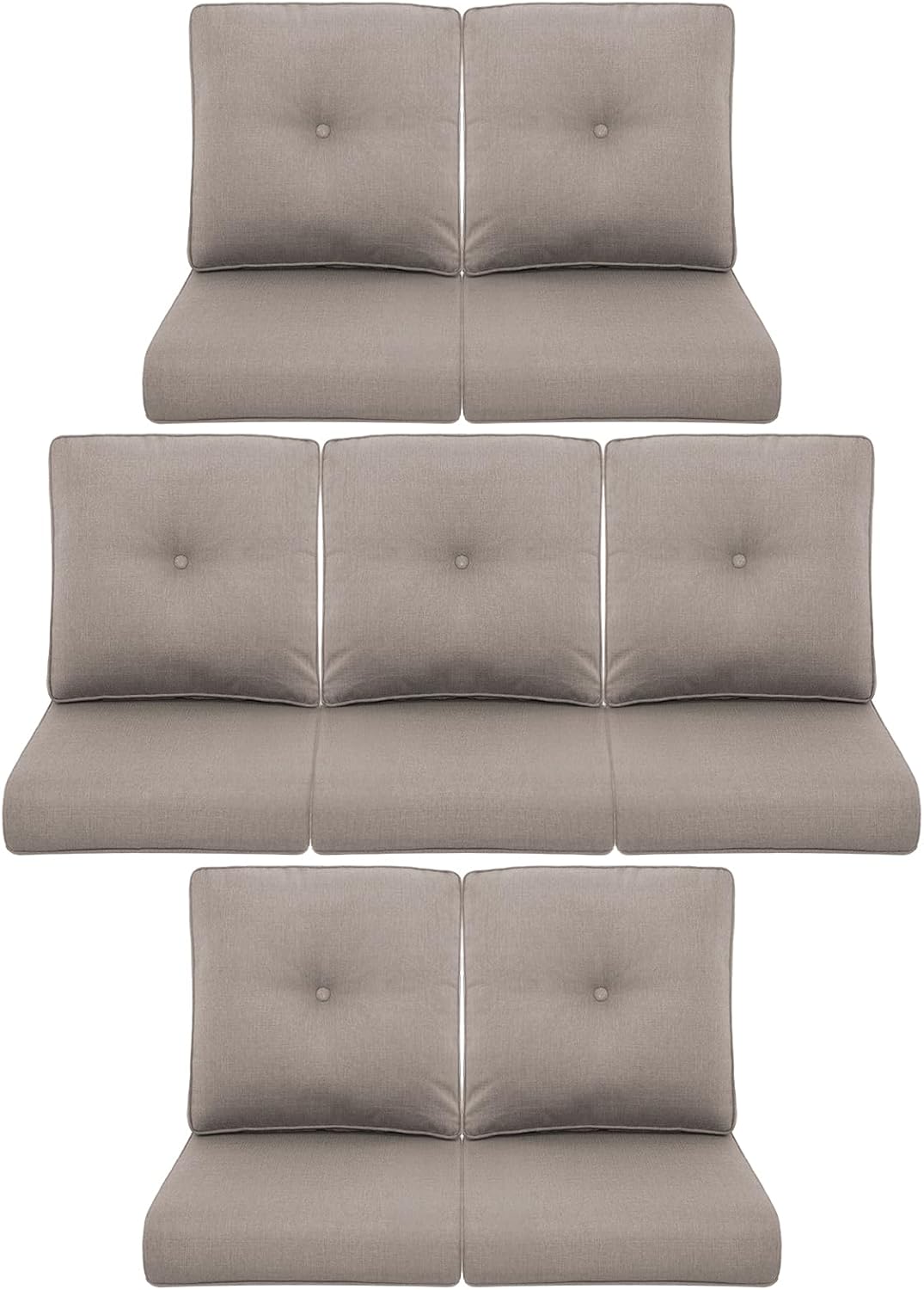7-Piece Outdoor Patio Cushion Set - Fade & Water Resistant with Removable Olefin Cover, 22x24x4 Inch Memory Foam Cushions for Wicker Sectional Sof - Grey/Buckle