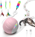 Cat Toys Interactive for Indoor Cats, Touch & Sound Smart Control - Fast Slow 2 Speed Motion Activated Cat Ball Toy for Bored Cats with LED Lights, Feathers Tail, USB Charging Cable, 6in1