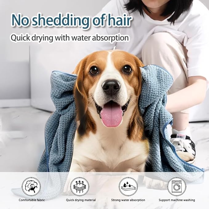 Microfiber Dog Towels - 40x24 Inch, Super Absorbent & Quick - Drying, Soft Pet Grooming Towel for Small & Medium Dogs & Cats, Blue