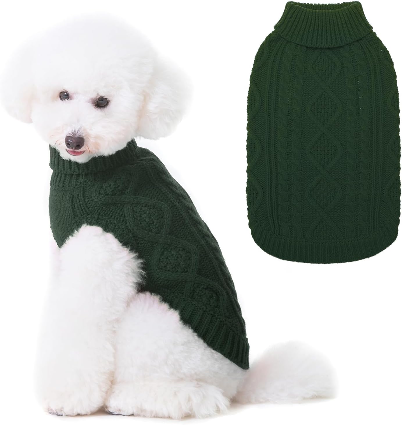 BINGPET Thermal Knitted Dog Sweater for Small Medium Large Dogs,Winter Puppy Cat Coat Warm Sweartershirts Outfits,Classic Cable Knit Turtleneck Pullover Dog Jumper Coat Warm Sweartershirts
