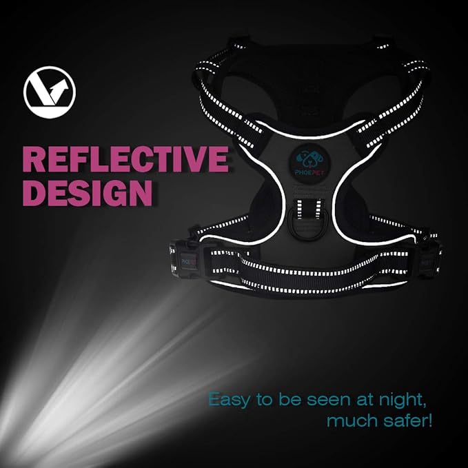 PHOEPET No Pull Dog Harnesses for Small Puppies Reflective Adjustable Front Clip Vest with 2 Metal Leash Attachment Hooks Soft Handle(S, Green)