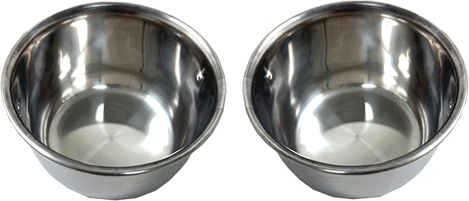 Lot of 2 Bird Parrot Cage Stainless Steel Seed Water Feeder Replacement 4-Inch Wide 2-Inch Deep Cups with Adjustable Cage Holders