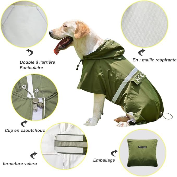 Pet Large Dog Raincoat Apparel Poncho Waterproof for Medium Large Sized for Dog Raincoat Clothes Jacket (5XL, Green)