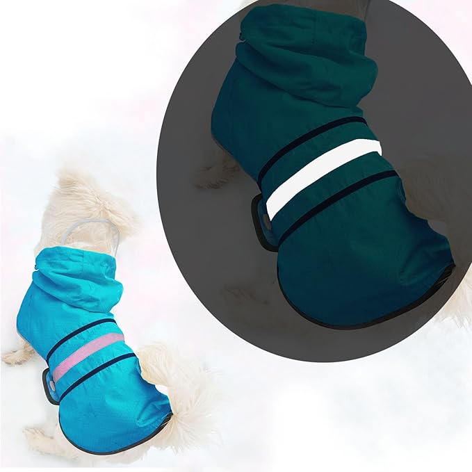 Dog Raincoat Waterproof Reflective Slicker - Lightweight Breathable Hooded Poncho Rain Coat Jacket with Adjustable Belly Strap and Leash Hole for Small Medium Large Dogs (X-Large, Blue)