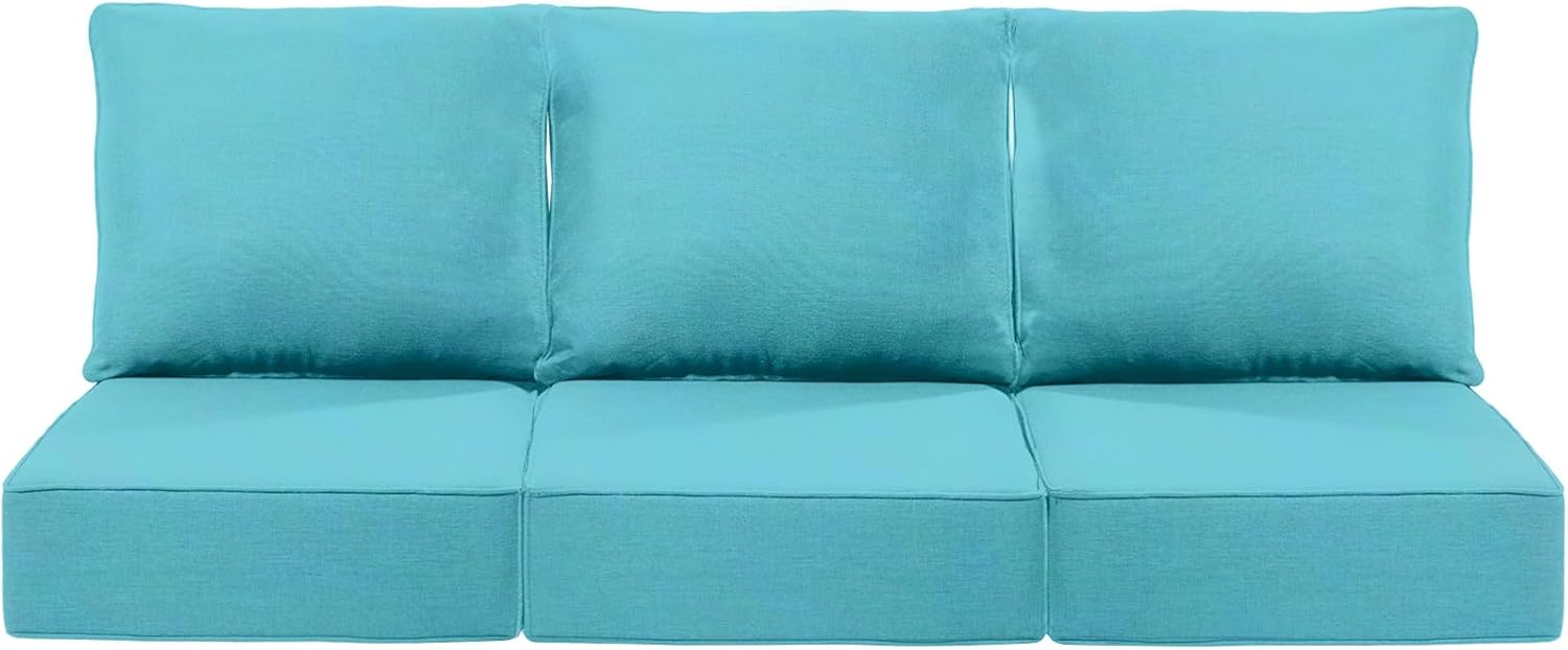 Luxury 22x24/22x25 6-Inch Patio Chair Cushions Set of 3 - Deep Seat Water-Resistant Patio Cushion for Dining Rocking Swivel Glider Loveseat 3-Seater Sectional Sofa - Turquoise