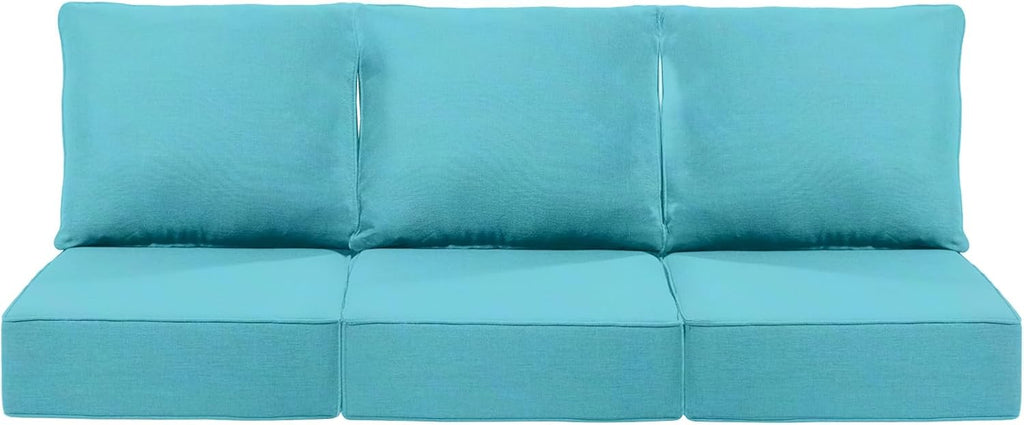 Luxury 24x24x6 Inch Patio Chair Cushions Set of 3 - Memory Foam Deep Seat Water-Resistant Patio Cushion for Dining Rocking Swivel Glider Loveseat 3-Seater Sectional Sofa - Turquoise