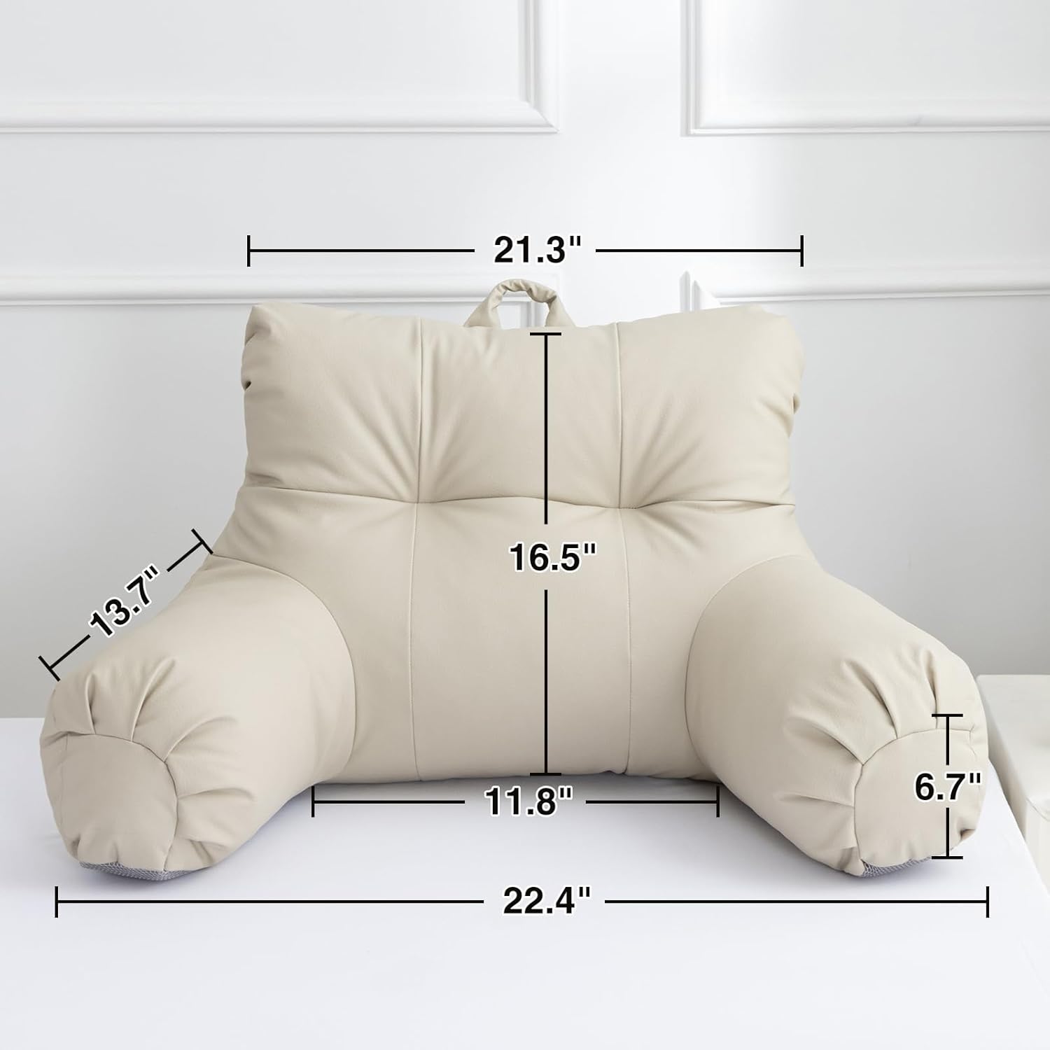 A Nice Night Faux Leather Reading Pillow for All Season,Wedge Bedrest Pillow Backrest with Arms Back Support for Sitting Up in Bed/Couch,Natural