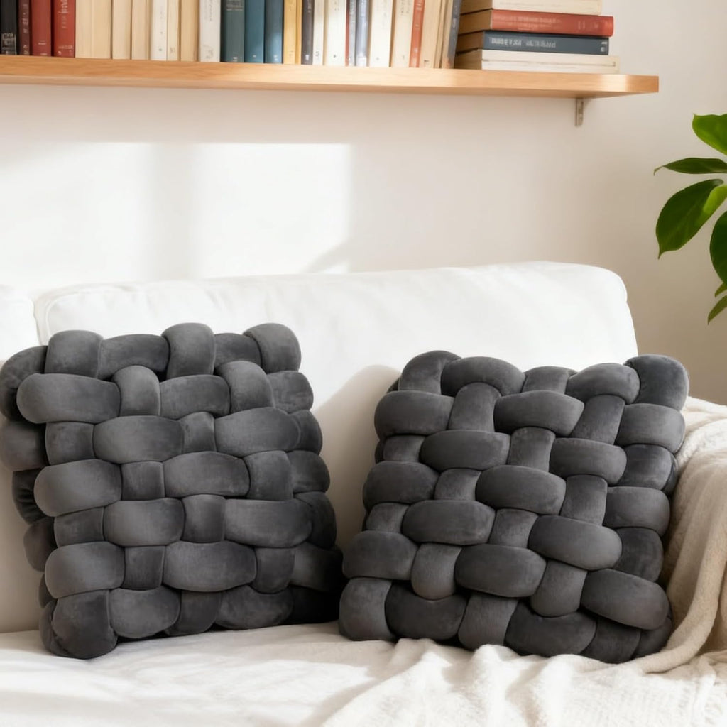 2Pcs Square Knot Throw Pillows, Suitable For Bedroom Decoration, Sofa Decorative Pillows, Home Decoration, Home Decor Living Room 12 inches * 13 inches (Dark Grey)