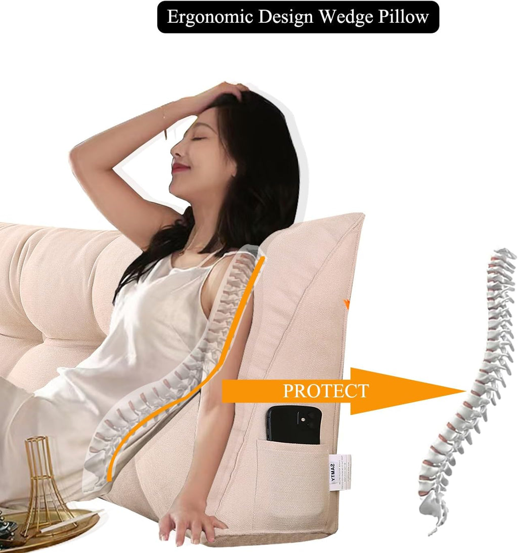 SAMTY Triangular Wedge Pillow headboard King Size for Couch Large headboard Pillow with Removable Cover Back Rest Pillows for Sitting up in Bed