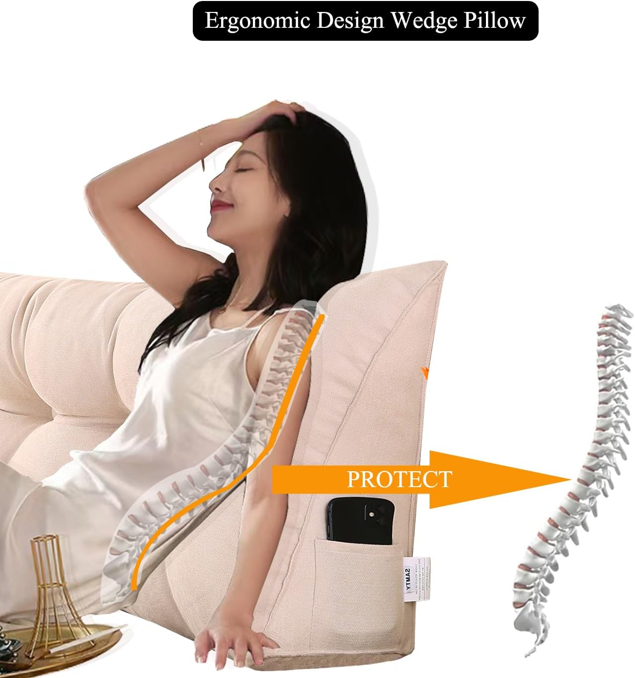 SAMTY Triangular Wedge Pillow headboard King Size for Couch Large headboard Pillow with Removable Cover Back Rest Pillows for Sitting up in Bed