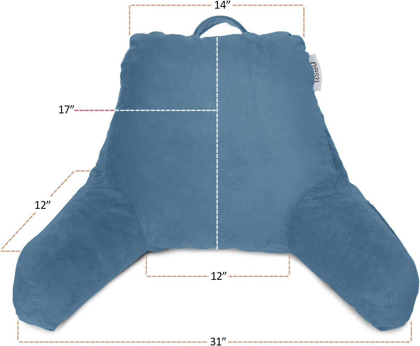 Nestl Reading Pillow with Shredded Memory Foam, Designed for Sitting Up in Bed and Couch, Back and Arms Adjustable Support for Adult & Teens Backrest Pillows for Reading, Washable Cover, Blue Heaven